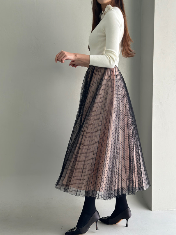 Dotted Pleats Party Skirt