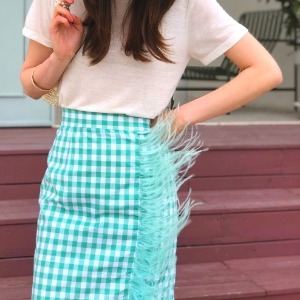 2021 Gingham Check Feather Skirt