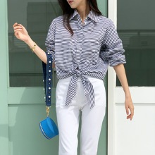 Front-tie Striped shirt